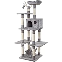 GRANDMA SHARK Árbol Rascador para Gatos- Casas de Juego y Lugares de Descanso para Gatos (Gris Claro)
